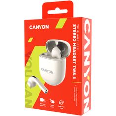 Canyon TWS-6 BT sluchátka s mikrofonem, BT V5.3 JL 6976D4, pouzdro 400mAh+30mAh až 21h, béžová