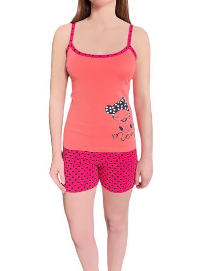 INNA  Dámské pyžamo bavlněné lososové puntíkované kraťasy růžové