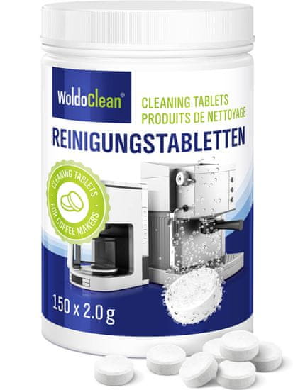 WoldoClean® Čistící tablety do kávovarů 150 Tablet kompatibilní s Jura, Delonghi, Bosch, Siemens, Saeco a mnoho dalších.