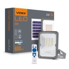 VIDEX Solární LED reflektor 9×LED 20W 600lm 5000K IP65 se senzorem soumraku a dálkovým ovládáním