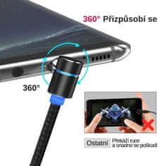 W-STAR TOPK magnetický USB kabel 3v1, 90° USBC, micro USB, lightning, 2,4A, černá 1m, MG90BK1