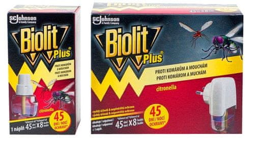 Biolit Plus elektrický strojek proti komárům, mouchám s tekutou náplní 45+45 nocí