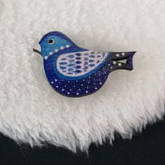 AMADEA Dřevěná brož modrý ptáček, 6x4 cm