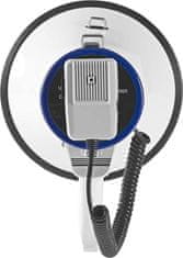 Nedis megafon/ rozsah 1500m/ hlasitost 135dB/ odnímatelný mikrofon/ vestavěná siréna/ ramenní popruh/ bílo-modrý