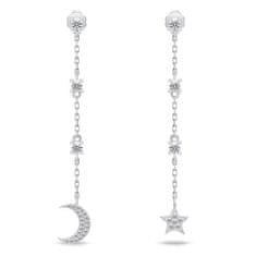 Brilio Silver Dlouhé stříbrné asymetrické náušnice Měsíc a Hvězda se zirkony EA832W