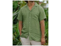 Magic Linen Lehká pánská lněná košile HAWI s krátkým rukávem v lesní zelené Velikost: XL