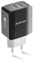 Aligator Chytrá síťová nabíječka 3.4A, 2xUSB, smart IC, černá, kabel pro iPhone/iPad 2A