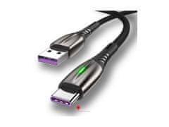 Bomba USB Type C TURBO 5A rychlonabíjecí + data LED kabel Barva: Černá, Délka: 1M