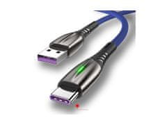 Bomba USB Type C TURBO 5A rychlonabíjecí + data LED kabel Barva: Modrá, Délka: 2M