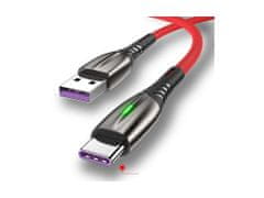 Bomba USB Type C TURBO 5A rychlonabíjecí + data LED kabel Barva: Červená, Délka: 1M