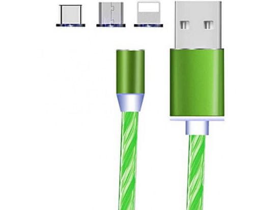 Bomba LED svítící magnetický USB kabel 3v1 pro iPhone/Android 1M