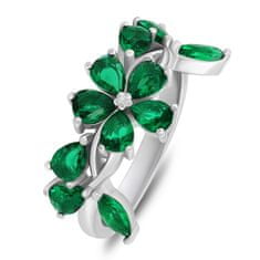 Brilio Silver Výrazný stříbrný prsten se zelenými zirkony RI066WG (Obvod 52 mm)