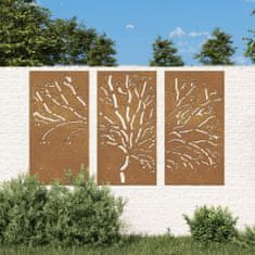 Petromila 3dílná zahradní nástěnná dekorace 105x55cm cortenová ocel Strom