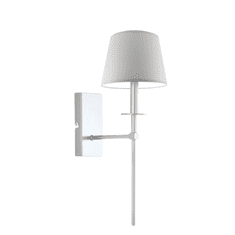 LYSNE.PL Nástěnná lampa s kuželem stínítka, látka, E27, 60W, noční lampička na stěně, PASTO, rámeček stříbrný, světle šedá