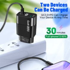 Techsuit nabíječka (CHPD131) - GaN, USB, Type-C, rychlé nabíjení - 65 W - Černá KP27239
