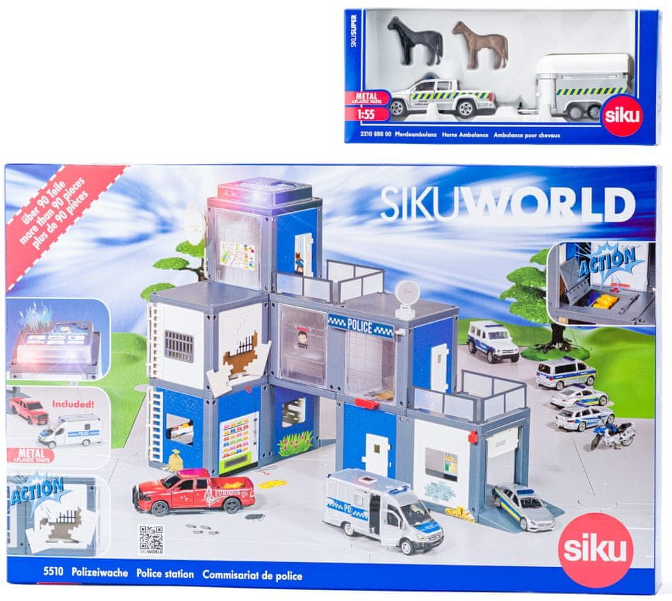 SIKU World - policejní stanice a auto pro přepravu koní
