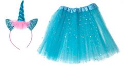 KIK Kostým karnevalový kostým jednorožec čelenka + sukně modrá 3-6 let
