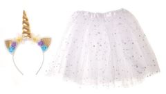 KIK Kostým karnevalový kostým Čelenka Unicorn + sukně bílá 3-6 let