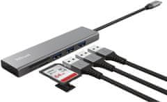 Trust USB-C hub Halyx Fast, 3xUSB 3.2 Gen 1, čtečka karet, stříbrná