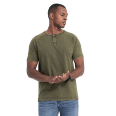 OMBRE Pánské tričko s výstřihem henley tmavě olivové V4 S1757 MDN123071 S