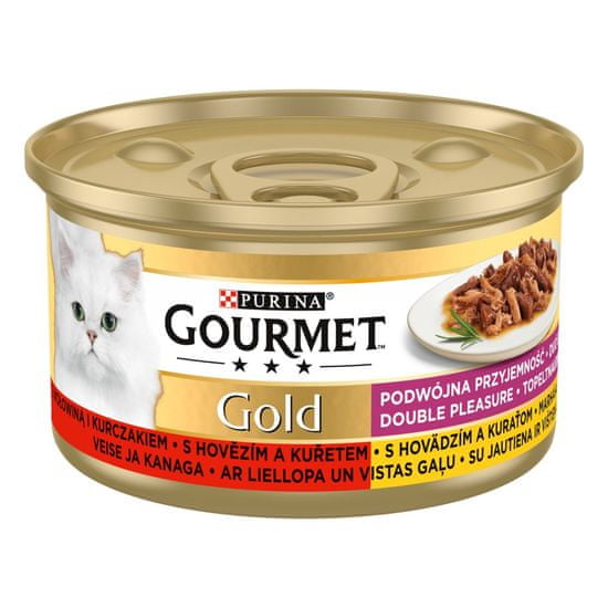 Gourmet GOLD hovězí a kuře, dušené a grilované kousky 24x85 g