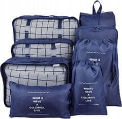 INNA Cestovní organizéry do šatního kufru 8 tašek TASOS Organizér Trip Story tmavě modrá barva