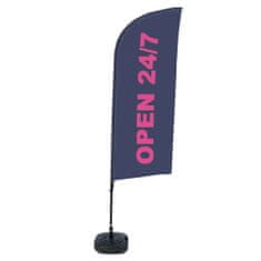 Jansen Display Kompletní sada reklamní vlajky ve tvaru křídla, Otevřeno 24/7, anglicky