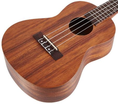 hagyományos akusztikus koncert ukulele Flight NUC200 Natural védőtok indonéz teakfa rétegelt test matt felületkezelés 18 bund hangzás egzotikus fából készült gazdag felszereltség széles fogólap ukulele kezdőknek