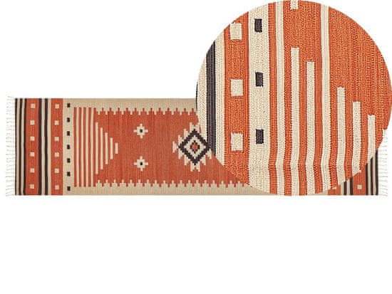 Beliani Bavlněný kelimový koberec 80 x 300 cm oranžový GAVAR