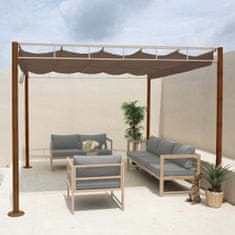 MCW Pergola L42, zahradní pavilon s krytem terasy, robustní 7cm kovový rám 3x3m bambusový vzhled ~ taupe-brown