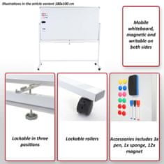 MCW Tabule C85, magnetická tabule memo board pin board, mobilní rolovatelná včetně příslušenství ~ 180x100cm