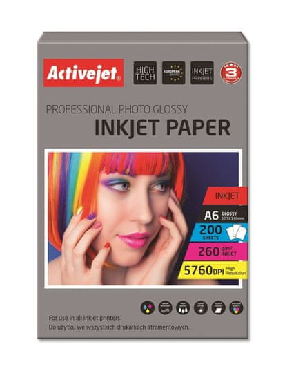 shumee Lesklý fotografický papír Activejet AP6-260GR200 (A6; 200 ks)