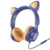W36 sluchátka s kočičíma ušima 3.5mm mini jack, tmavěmodré