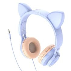 Hoco W36 sluchátka s kočičíma ušima 3.5mm mini jack, světlomodré