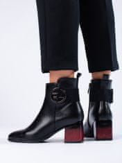 Amiatex Módní černé kotníčkové boty dámské na širokém podpatku + Ponožky Gatta Calzino Strech, černé, 36
