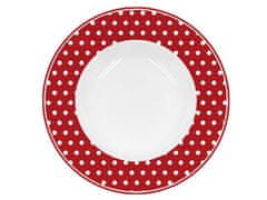 Isabelle Rose Porcelánový talíř polévkový s puntíky červený 22 cm
