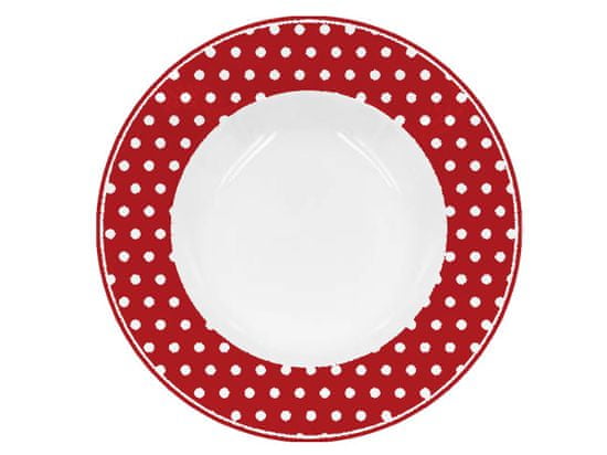 Isabelle Rose Porcelánový talíř polévkový s puntíky červený 22 cm