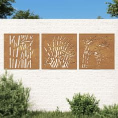 shumee Zahradní nástěnné dekorace 3 ks 55 x 55 cm cortenová ocel Tráva
