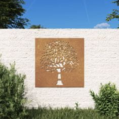 shumee vidaXL zahradní nástěnná dekorace, 55x55 cm, ocel Corten, dřevo
