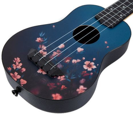 hagyományos szoprán ukulele Flight TUS-32 Sakura műanyag test ABS anyagok rétegelt hársfa előlap műanyag test nagy tartósság védőtok rétegelt test matt felületkezelés 15 bund teljes hangzás fogólap szoprán ukulele kezdőknek