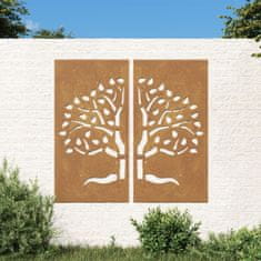 shumee Zahradní nástěnné dekorace 2 ks 105x55 cm cortenová ocel Strom