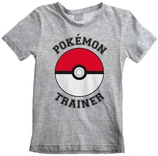 CurePink Dětské tričko Pokémon: Trainer (5-6 let) šedé bavlna