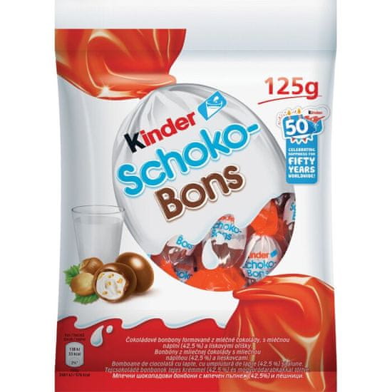KINDER Schoko-Bons čokoládové bonbóny z mléčné čokolády s mléčnou a lískooříškovou náplní 125g