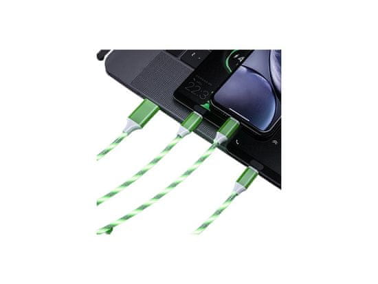 Bomba LED svítící rychlonabíjecí + data USB kabel 3v1 pro iPhone/Android 1,2M