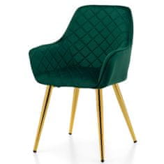 Korunní židle ze zeleného sametu na zlatých nohách