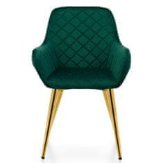 Korunní židle ze zeleného sametu na zlatých nohách