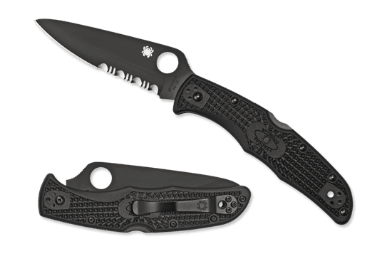 Spyderco C10PSBBK Endura 4 Black Blade Part Serrated kapesní nůž 9,6 cm, celočerná, FRN