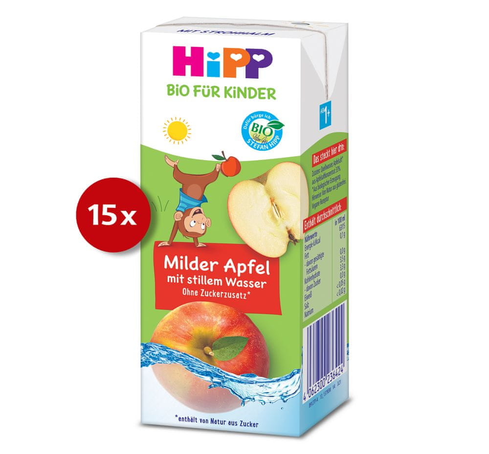 Levně HiPP BIO Nápoj Jemné jablko s neperlivou pramenitou vodou 15 x 200 ml, od 1 roku