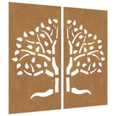 Petromila Zahradní nástěnné dekorace 2 ks 105x55 cm cortenová ocel Strom