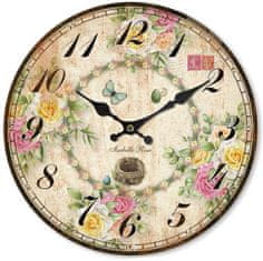 Isabelle Rose Dřevěné nástěnné hodiny s květy 29 cm